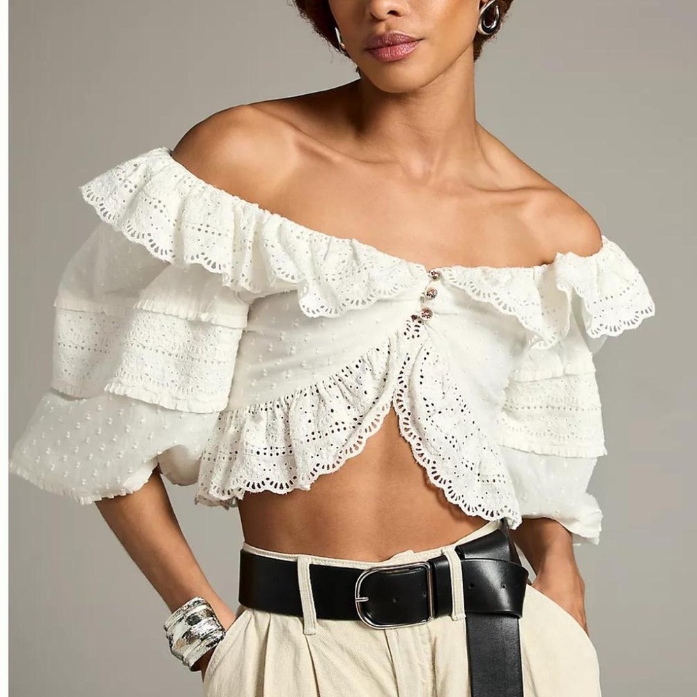 Farm rio Elegant Off-Shoulder White Top XS